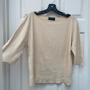 Ralph Lauren Cream 3/4 Length Sleeve Ribbed Light Sweater - XL